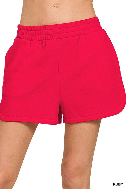 Fleece Elastic Waistband Dolphin Shorts