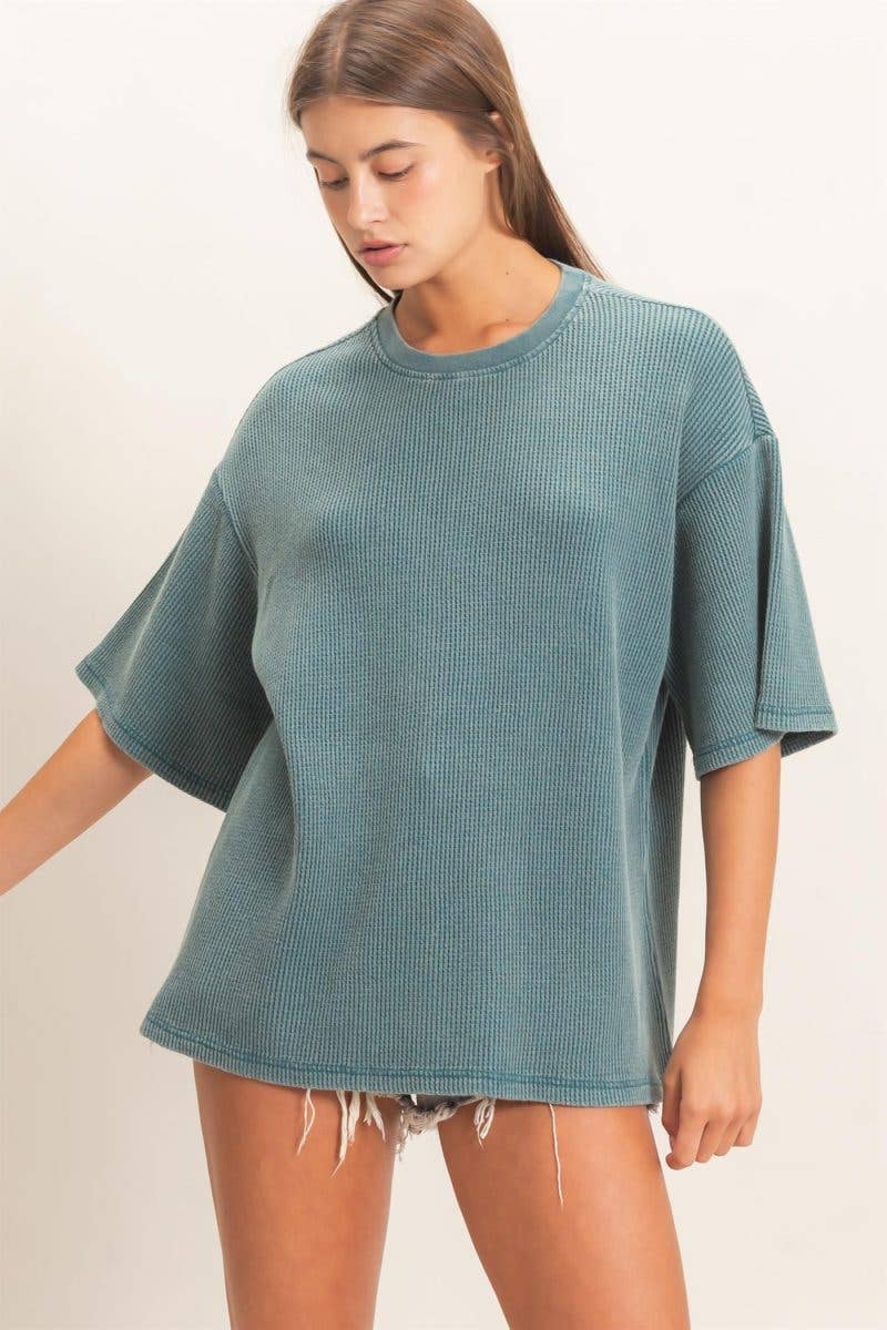 Mineral Wash Waffle Crew Neck Short Sleeve Top