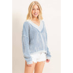 Striped V-Neck Ribbed Sweater