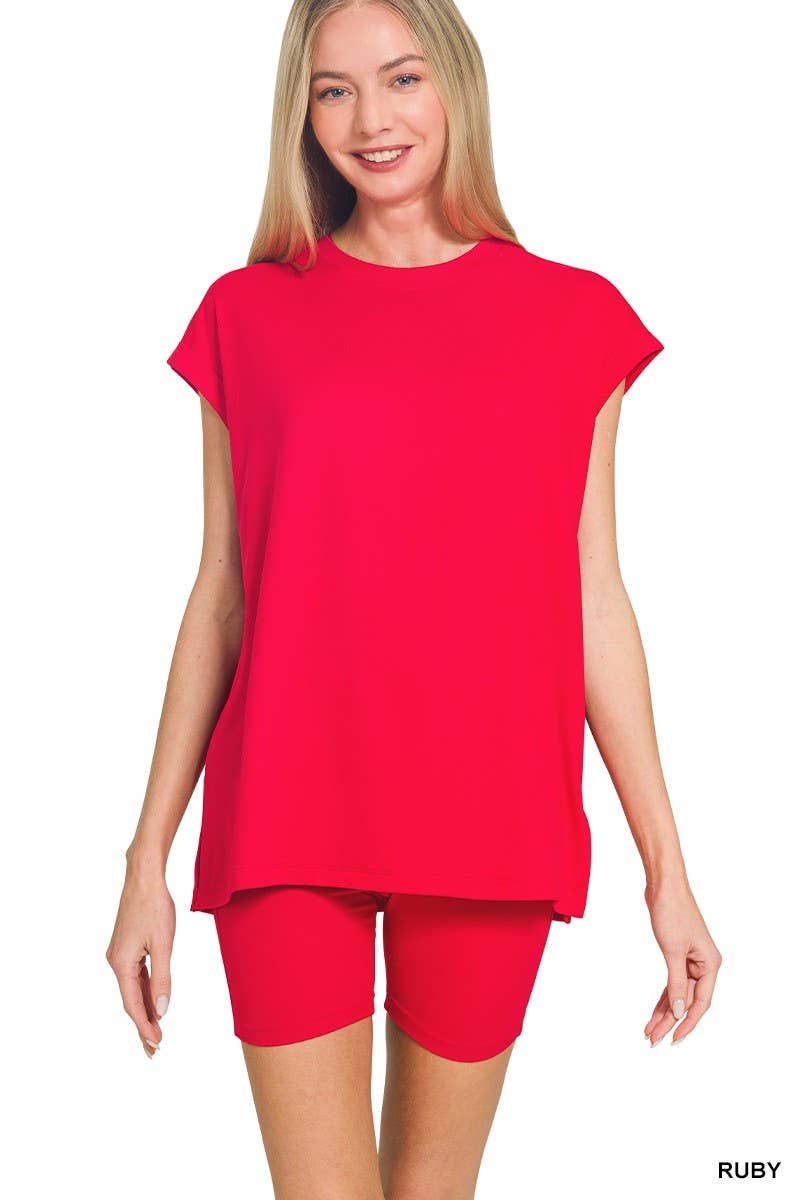 Brushed Dty Microfiber Top And Biker Shorts