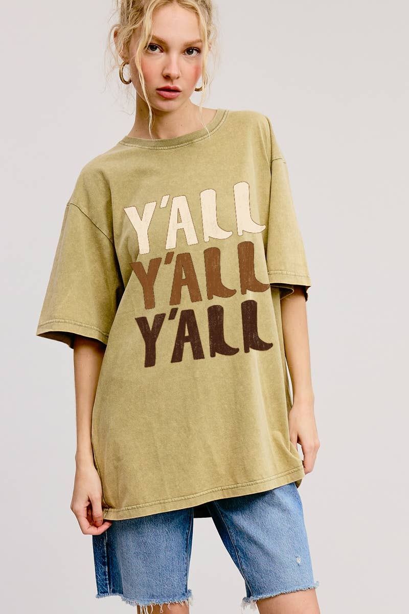 Y'All Y'All Y'All Graphic S/S Washed Boyfriend Tee