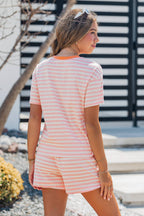 Contrast Neck Loose Tee and Drawstring Shorts Set