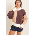 Color Block Mock Neck Sweater