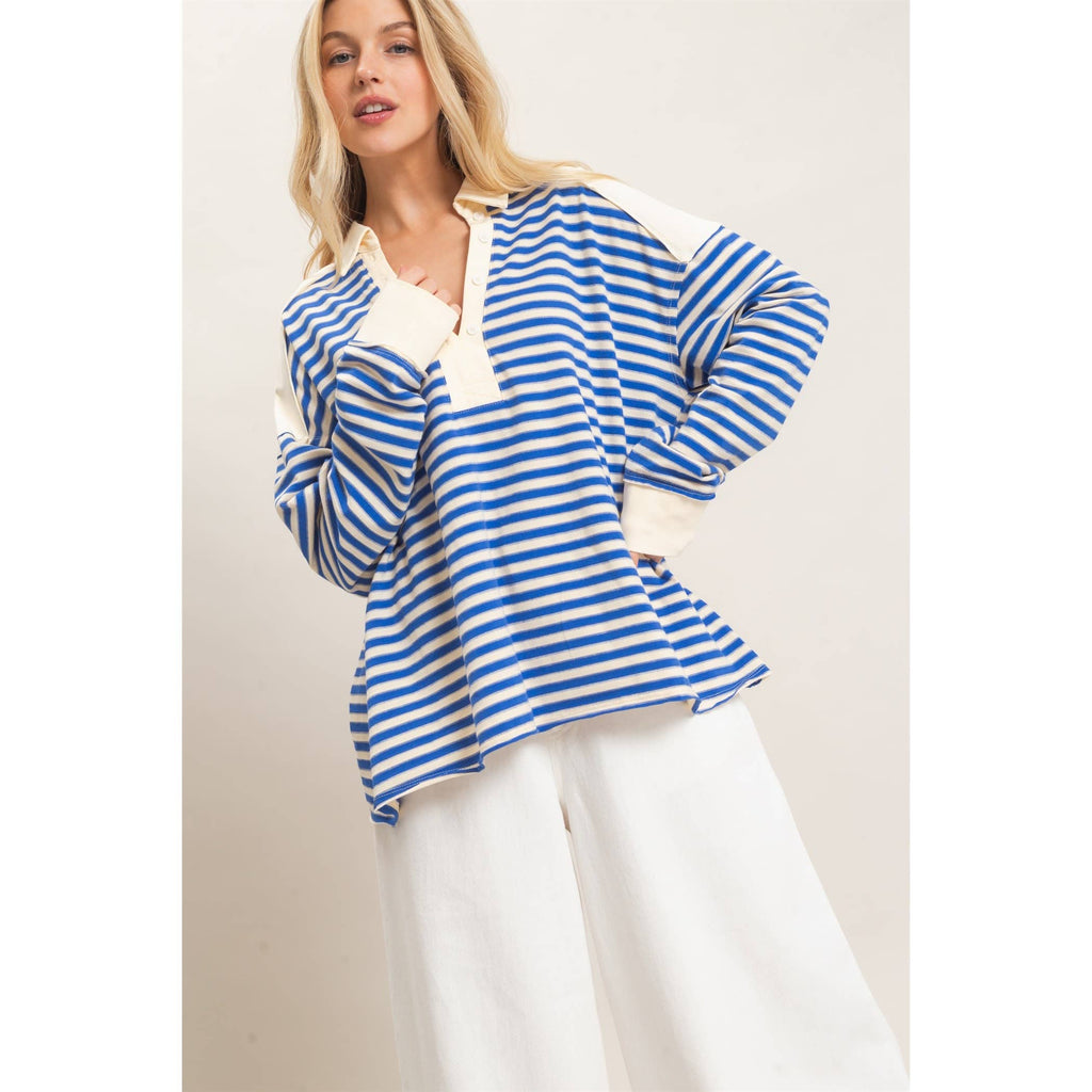 Striped Henley Sweatshirt