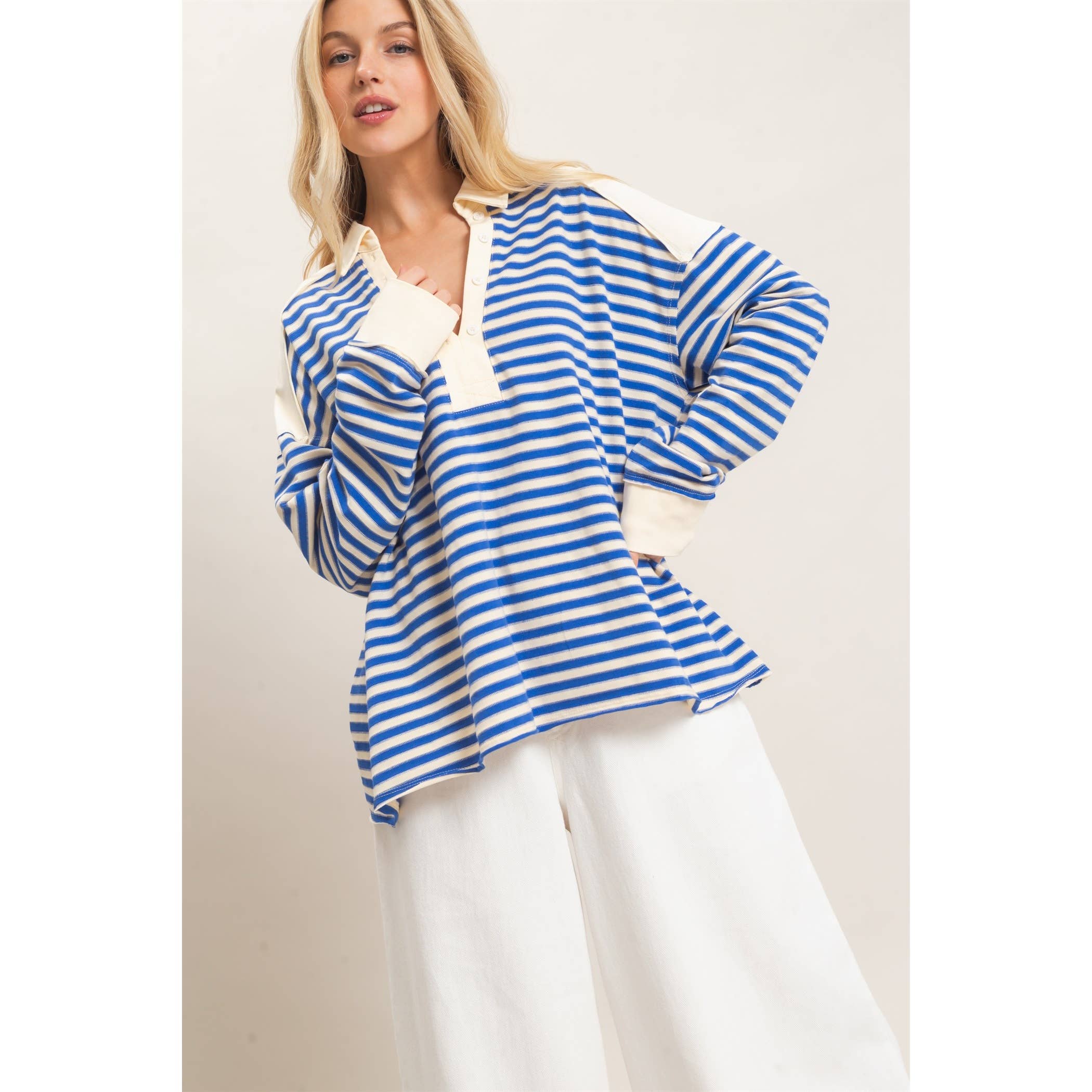 Striped Henley Sweatshirt