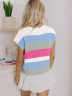 Color Block Striped Knit Short Sleeve Summer Top