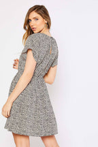 ANIMAL PRINT FLARE SLEEVES SMOCKED WAIST
