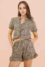 NT12066SET-Leopard Printed Woven Top & Shorts Set