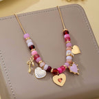 Pink Beaded Heart and Shell Charm Necklace | 80N92903