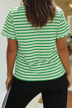 Stripe Scalloped Trim Round Neck Shirt