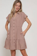 Dolman Sleeve Ruffled Tencel Mini Dress w/ Pockets