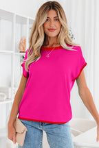 Contrast Trim Crewneck Short Sleeve Sweater