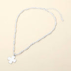 Brushed Hammered Metal Cross Pendant Beaded Chain Necklace