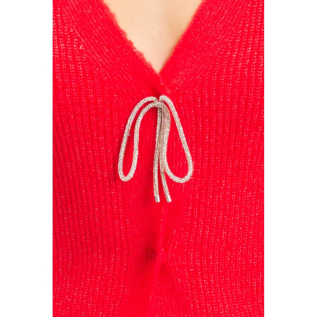 Rhinestone Bow Tie-Front Sweater