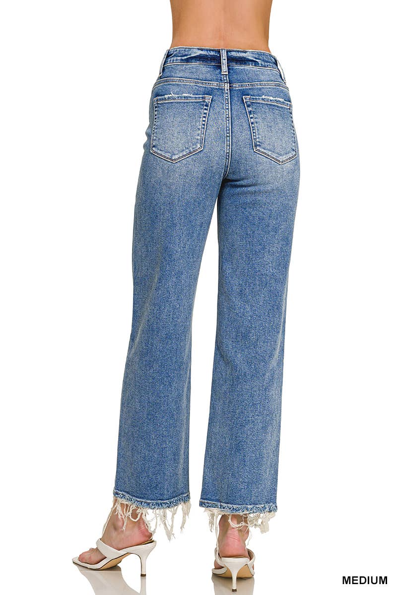 Straight Raw Hem Denim Pants