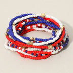14PCS - American USA Star Beaded Stretch Multi Bracelets