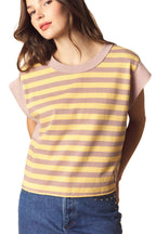 Stripe Cotton And Solid Rib Oversized Sleeveless Top