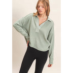 Ribbed Collared Pullover Top