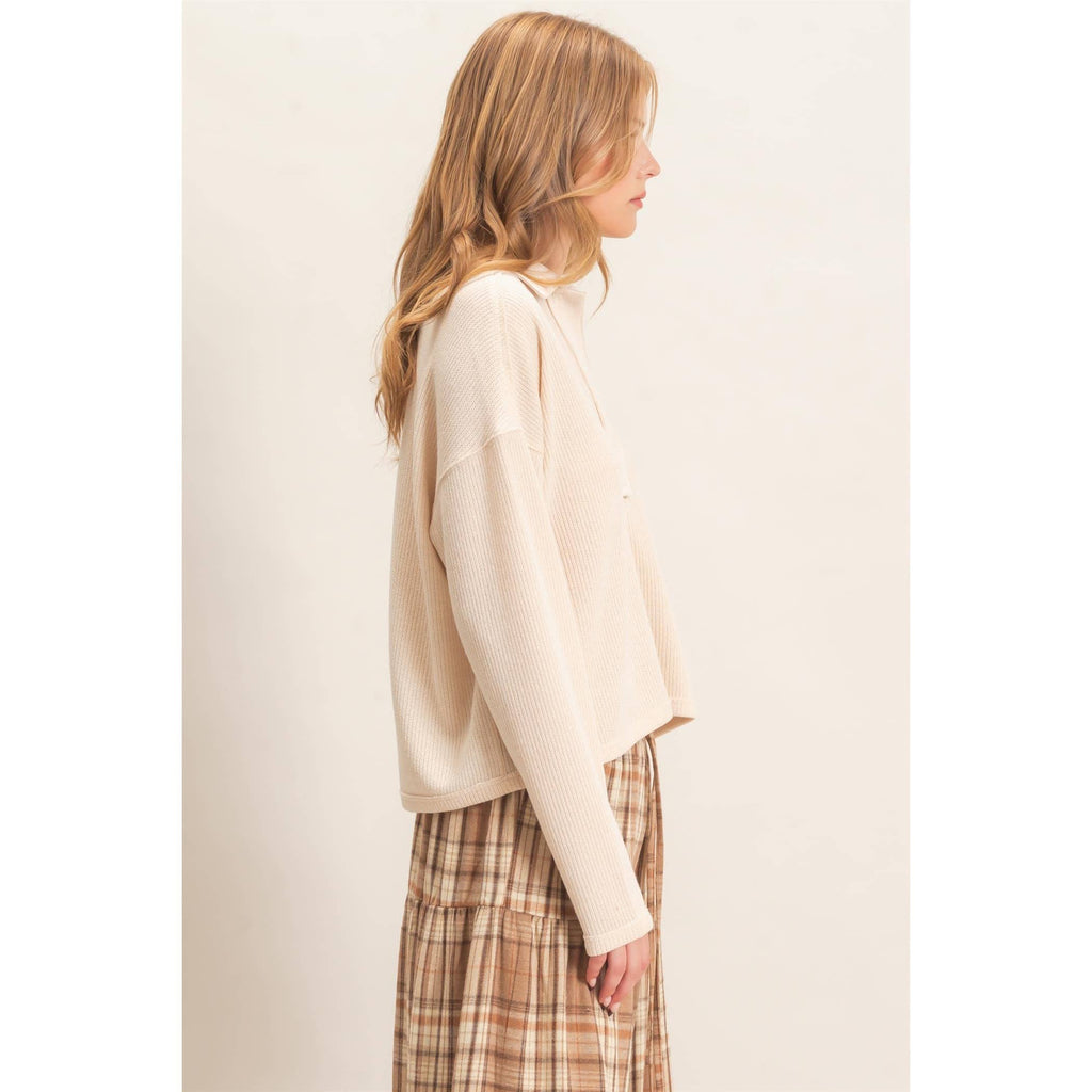 Ribbed Collared Pullover Top