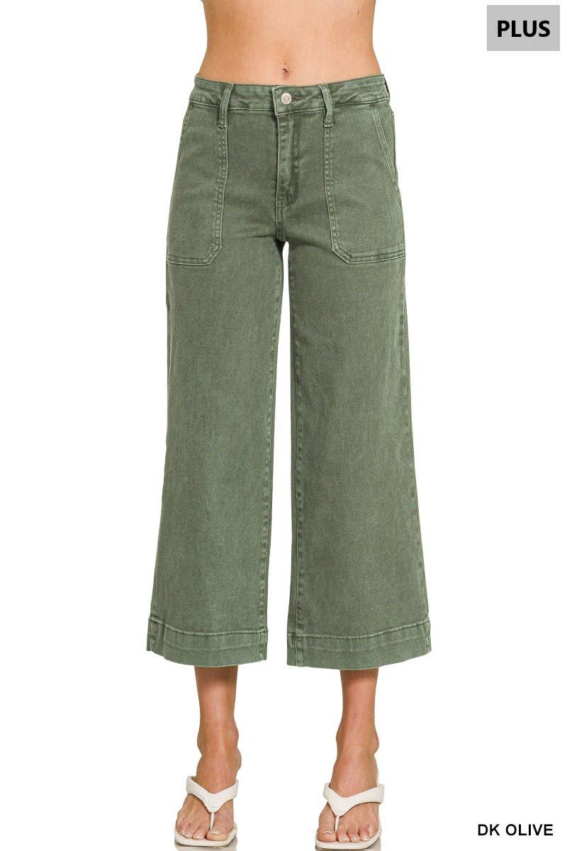 Plus Cropped Wide Leg Color Denim Pants