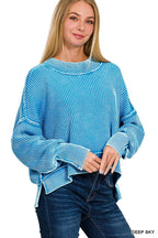 Washed Side Slit Oversized Cropped Sweater