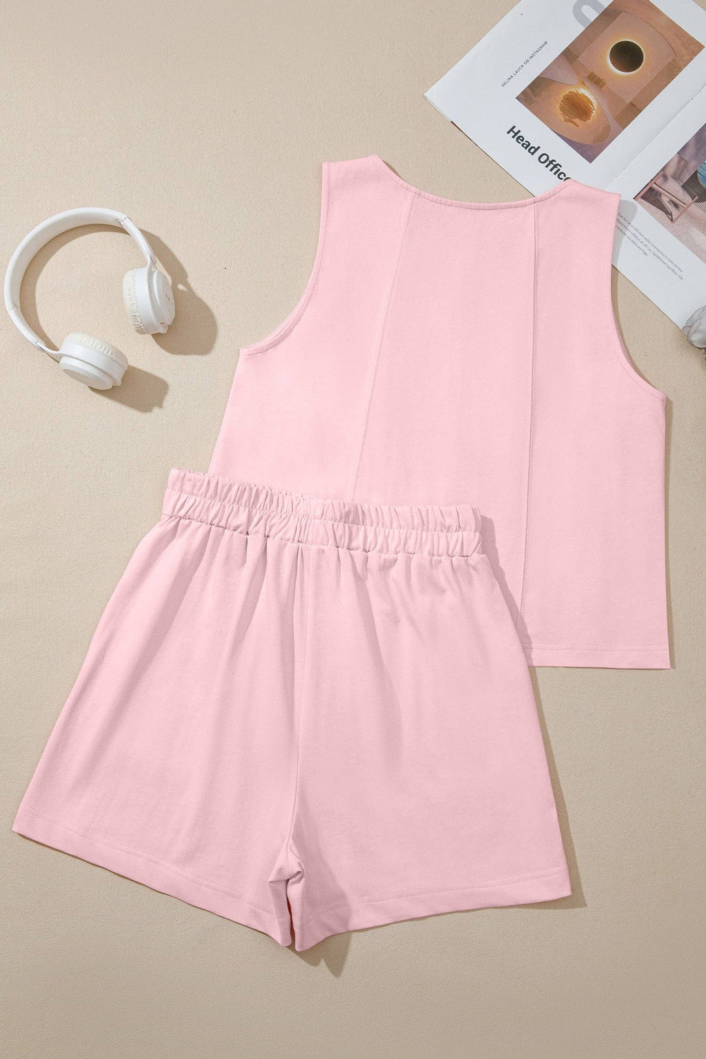PRETTY BASH Solid Stitched Tank Top & Short Set