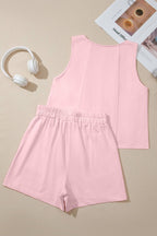 PRETTY BASH Solid Stitched Tank Top & Short Set