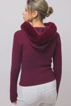 Faux-fur Trim Hooded Zip-up Sweater