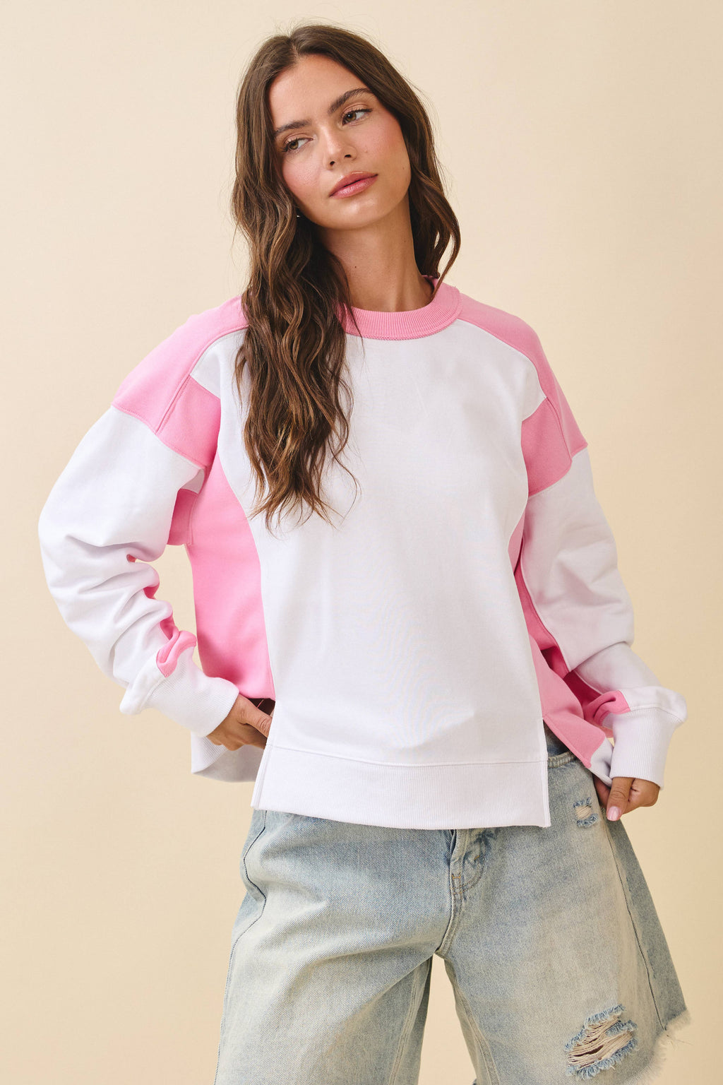 9106FK Colorblock Terry Pullover Sweatshirt