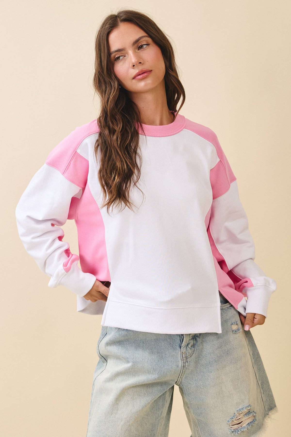 9106FK Colorblock Terry Pullover Sweatshirt