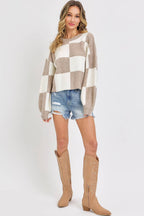 CASUAL SOFT COZY  RELAXED FIT CHECKER KNIT SWEATER