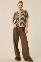 Striped Short Sleeve Knit Cardigan