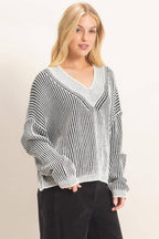 Striped V-neck Ribbed Sweater