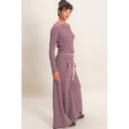Striped Waffle Long Sleeve Top & Pants Set