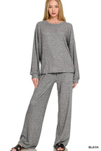 Soft Melange Hacci Long Slv Tee And Pants Set
