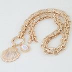 Polished Seashell Pendant Toggle Chain Necklace