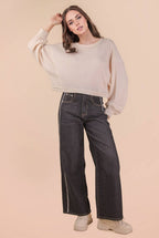 NT11982-Oversized Waffle Solid Knit Causal Top