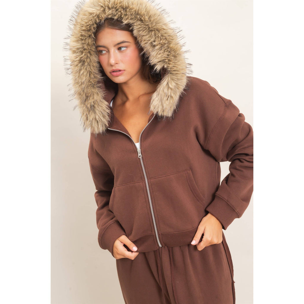 Detachable Fur Zip Up Hoodie
