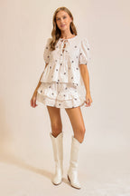 Football Print Tie-Front Babydoll Top