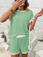 Waffle Knit Lounge Set Casual Shorts Outfit