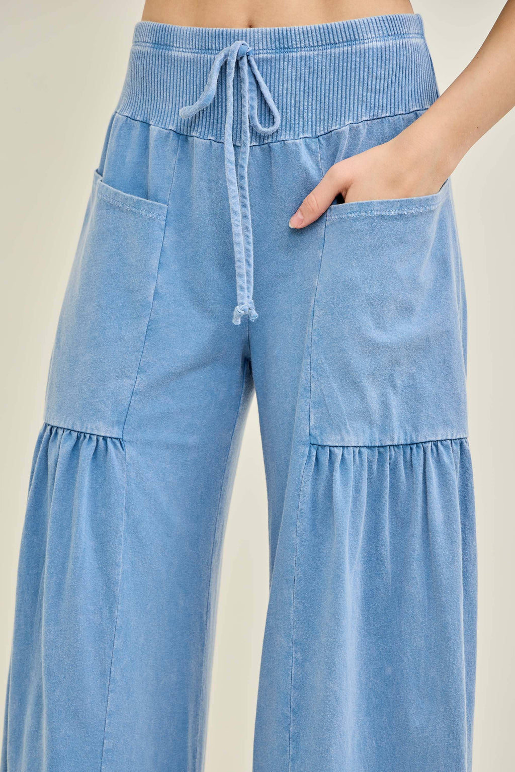 Mineral Washed Boho waist band wideleg cropped pants HP5900
