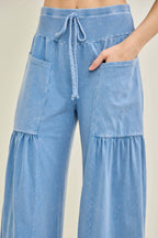 Mineral Washed Boho waist band wideleg cropped pants HP5900