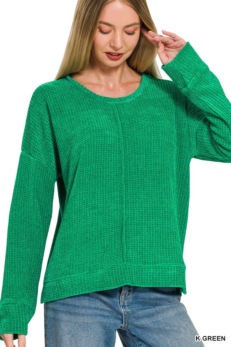 Chenille Waffle Center Seam Sweater Zenana
