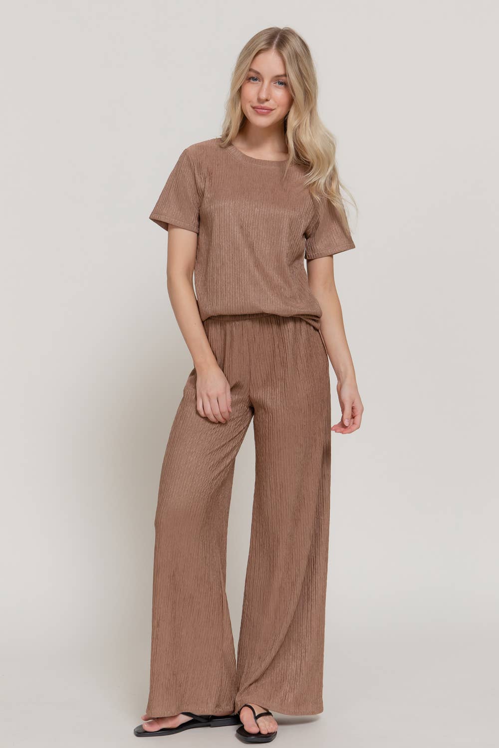 Short Sleeve Top & Wide Knit Pants Set