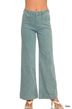 High Rise Wide Leg Pintuck Color Denim Pants