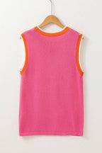 Contrast Trim Pearl Crewneck Sweater Top