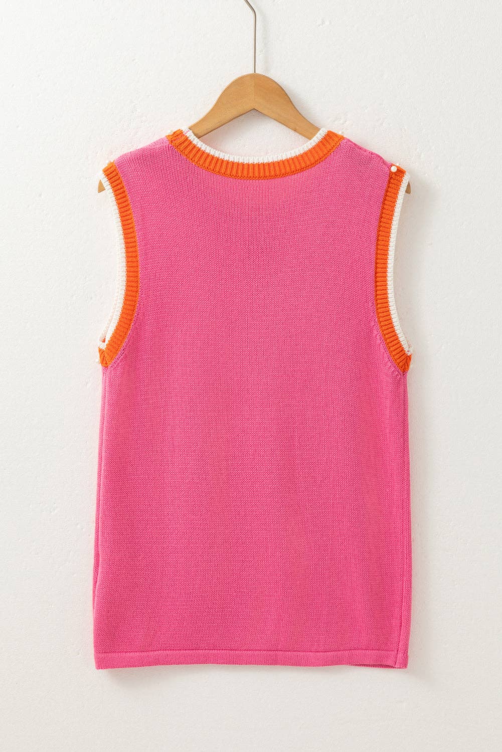 Contrast Trim Pearl Crewneck Sweater Top