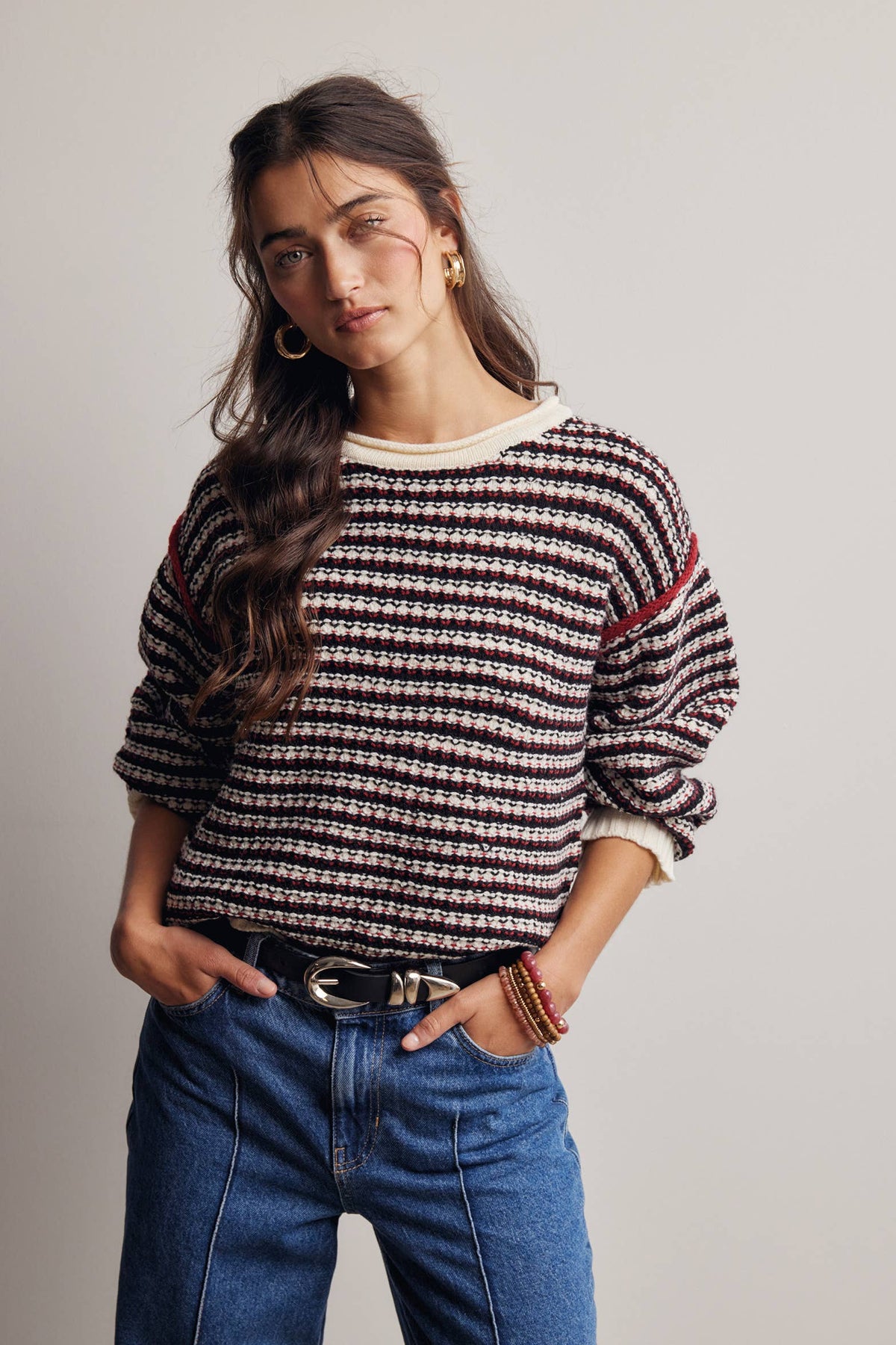 Striped Textured Knit Sweater FSW0063