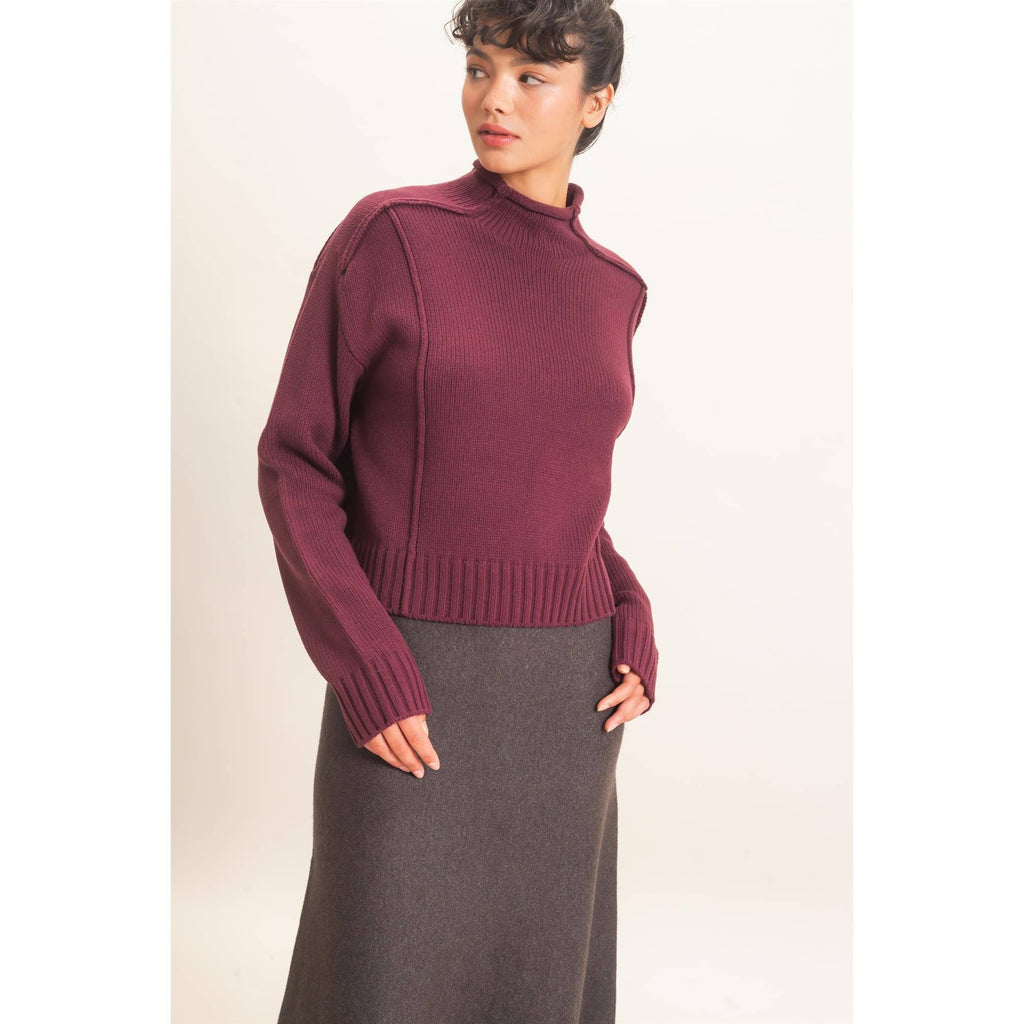 Roll Neck Sweater With Reversed Seam