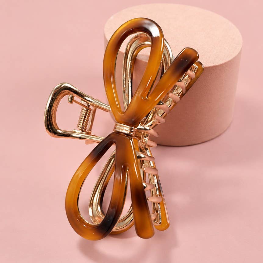 Open Ribbon Bow Gold-Tone Metal Hair Claw Clips | 40H881